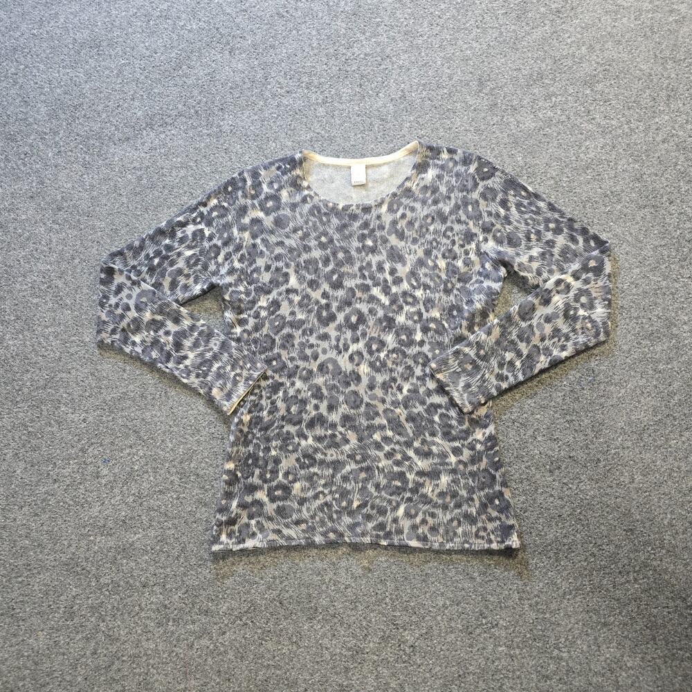 Kinross Sweater Womens Size Small Gray Leopard Print Cashmere Long Sleeve Casual